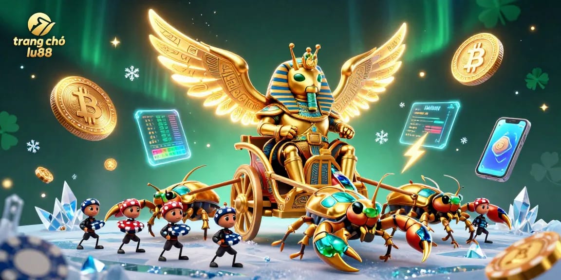 Engage with the vibrant world of trang chủ lu88 as the colossal scarab beetle leads in a rich casino scene.