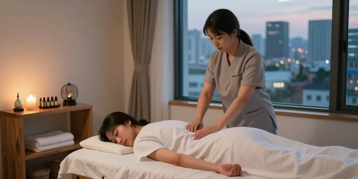 Experience rejuvenating 서울출장마사지 in a peaceful Seoul setting, showcasing a massage therapist providing calm and relaxation.