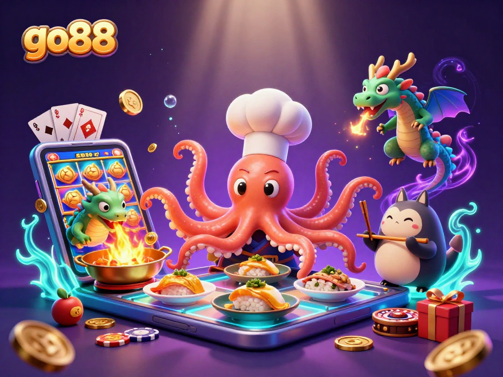 go88's vibrant gaming scene showcases dynamic characters and captivating casino elements.