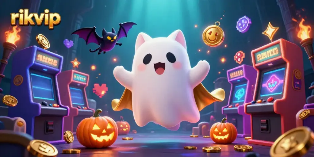 Experience thrilling gameplay with rikvip in a vibrant haunted casino scene.