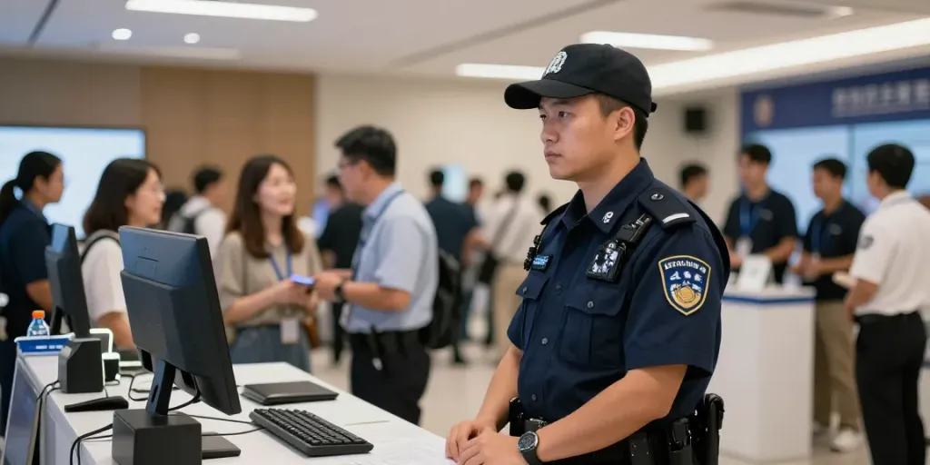 Security Guard providing professional oversight at a local corporate event, ensuring safety and security.