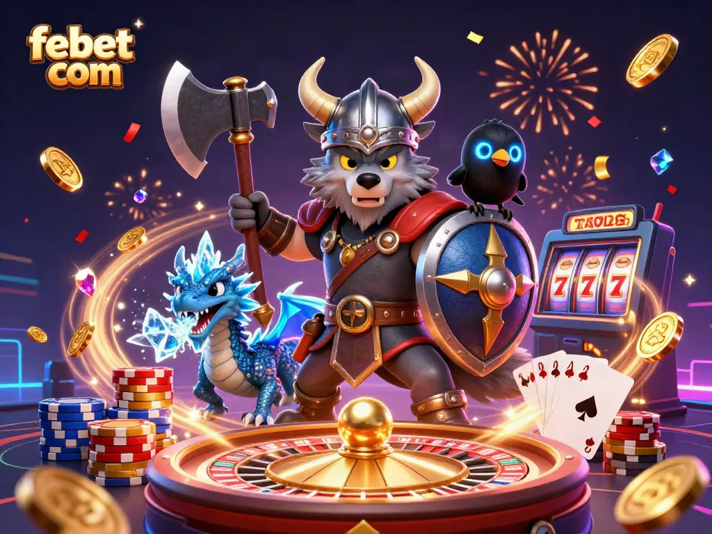 Experience thrilling gaming adventures at febet com with a captivating Viking warrior defending treasure.