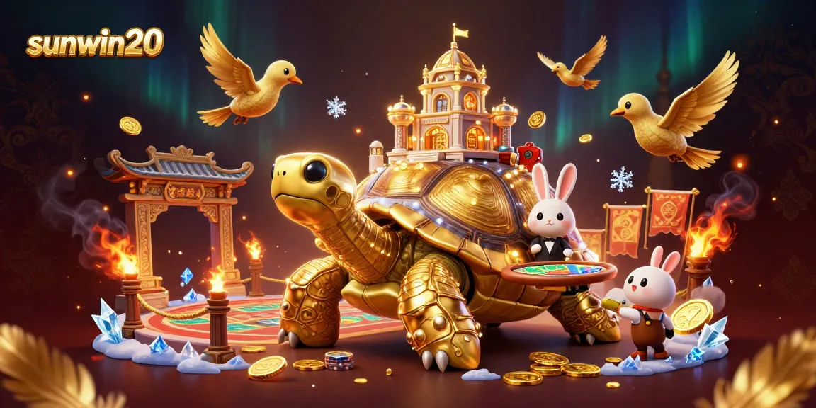 Experience thrilling gameplay at sunwin20 with a dynamic scene showcasing a golden tortoise casino adventure.