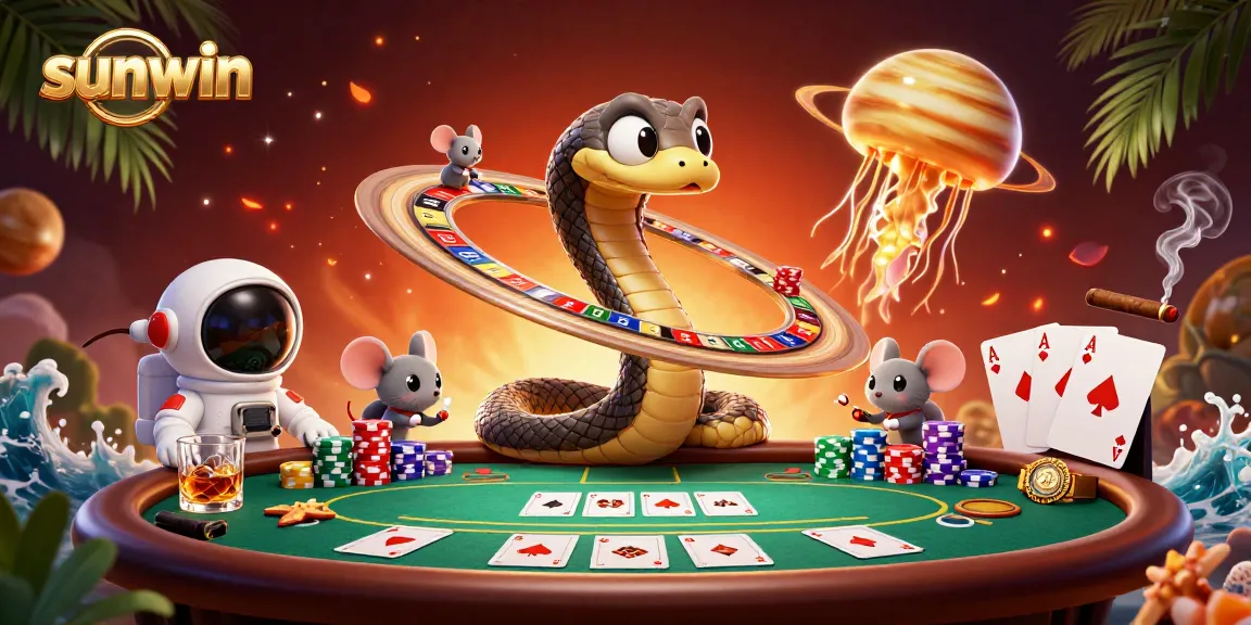 Experience the thrilling sunwin gaming universe where astronaut mice bet with vibrant poker chips.