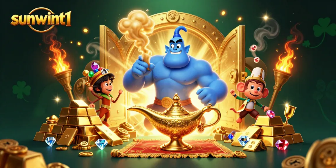 Engage in the thrilling world of sunwint1 with a dynamic scene showcasing vibrant casino elements and magical characters.