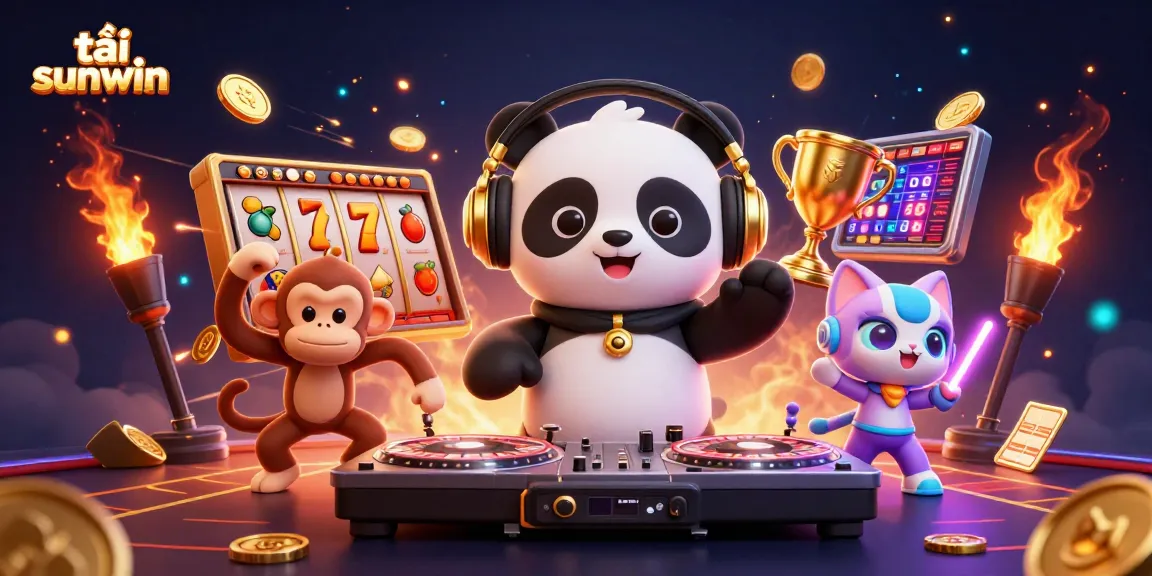 Engage with the vibrant world of tải sunwin with thrilling slot games and animated characters in an exciting casino scene.